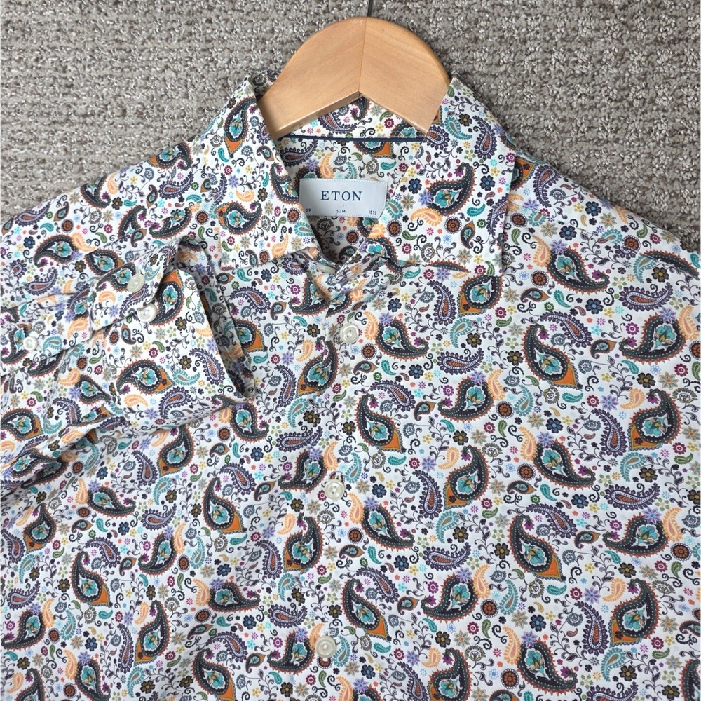 Eton Mens Slim Fit Paisley Print Long Sleeve Button Down Shirt White 15.5 39